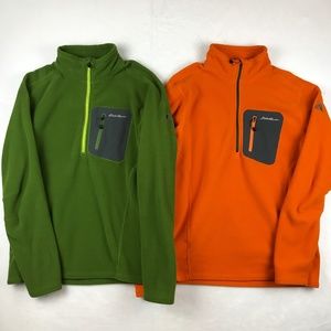 2 Eddie Bauer Sweater Mens M Green Orange First Ascent 1/4 Zip Fleece Pullover